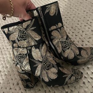 Steve Madden Black & Gold Sequin Brocade Ankle Booties